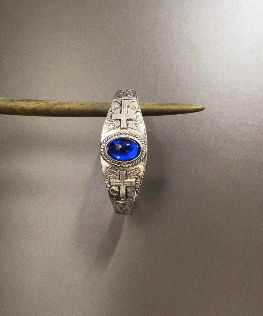 Brazalete de cristal azul de plata de ley para mujer