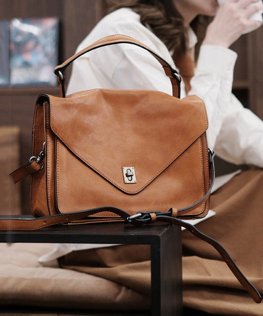 Women Brown Large Capacity Leather Laptop Bag