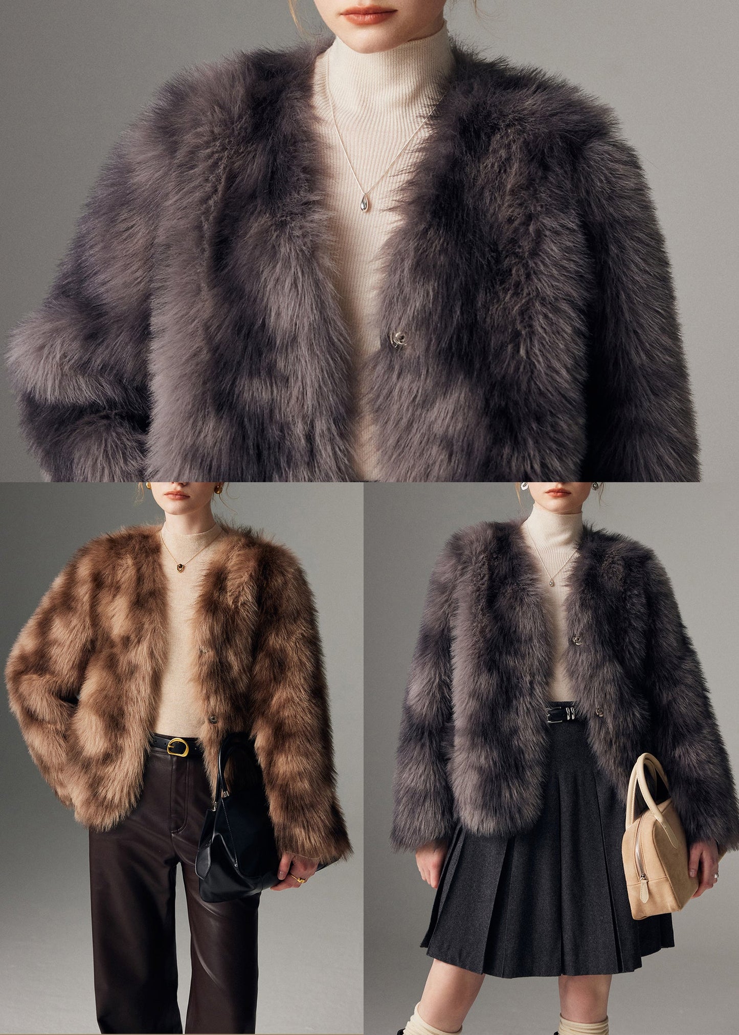 Damen-Wintermantel aus braunem, übergroßem Batik-Kunstpelz