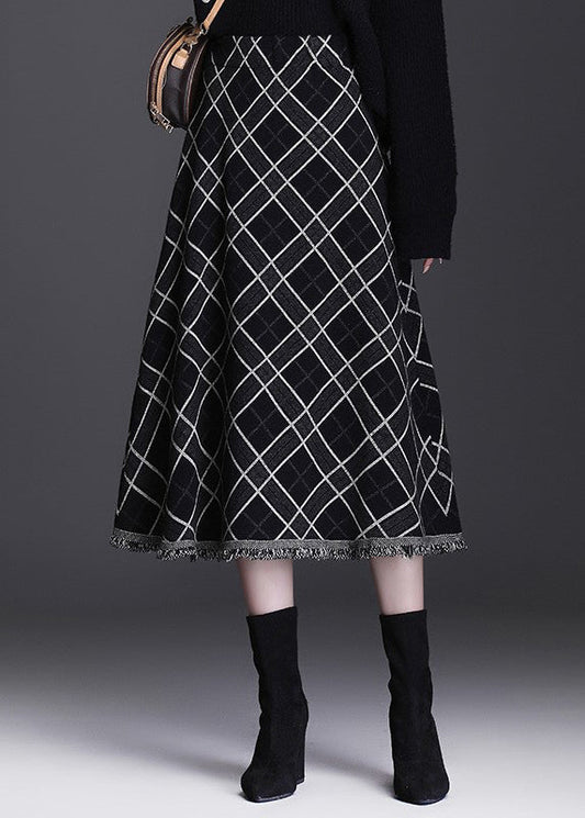 Frauen Braun Tasseled Plaid Strick Röcke Winter