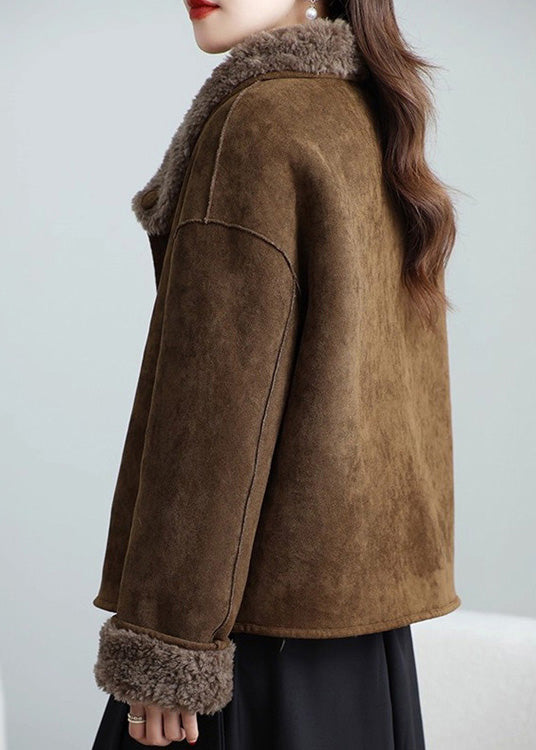 Women Brown Wear On Both Sides Leather And Fur Coat Winter