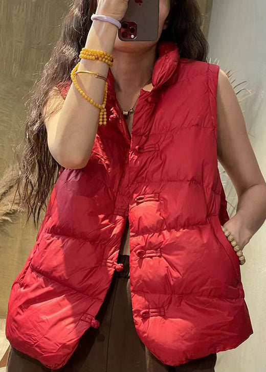 Chaleco sin mangas de algodón con cuello alto y botones para mujer