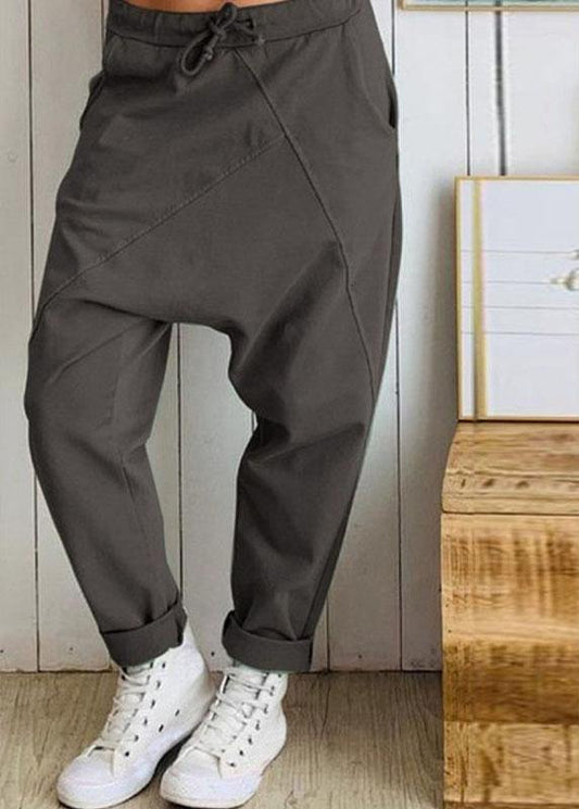 Women Casual Loose Elastic Waist Harem Trousers Long Solid Pants - SooLinen