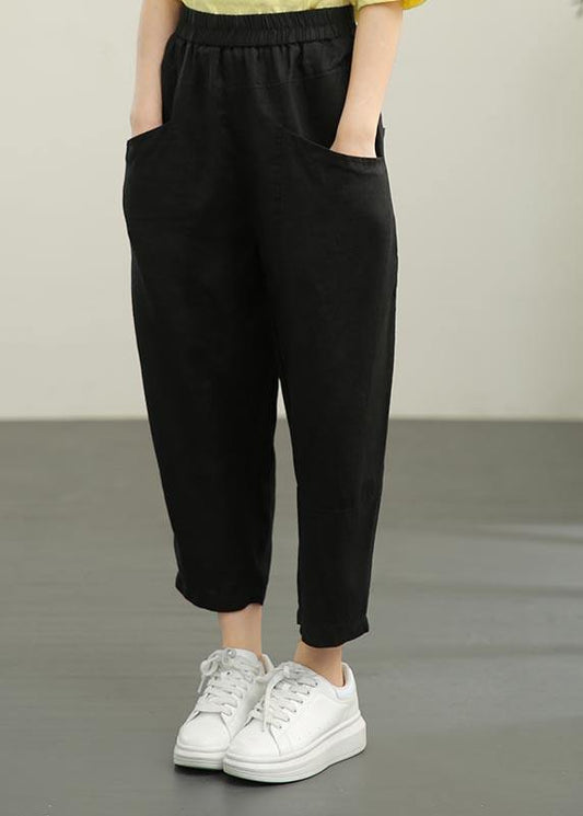 Women Chocolate Elastic Waist Linen Summer Pants - SooLinen