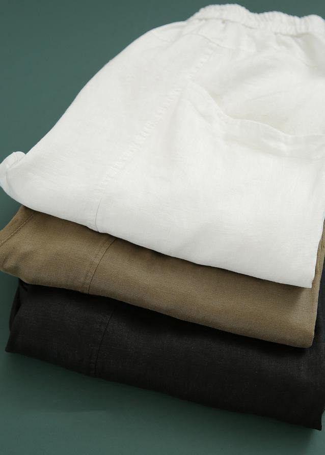 Women Chocolate Elastic Waist Linen Summer Pants - SooLinen