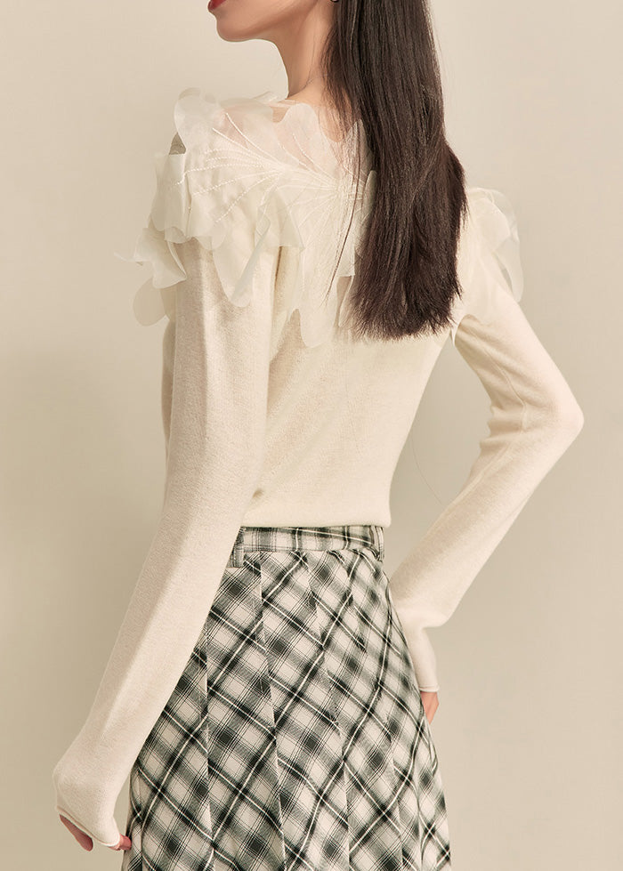 Elegantes weißes Stricktop mit Blumenmuster für Damen, Frühling