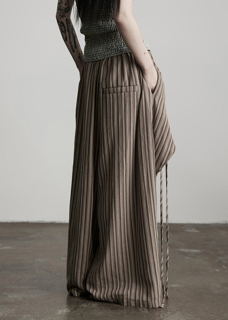 Pantalones de algodón de dos piezas con rayas y bolsillos color café para mujer, primavera