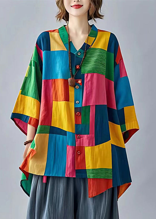 Frauen Colorblock Asymmetrische Applique Leinen Blusen Armband Ärmel