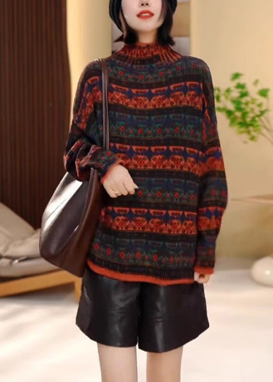 Jersey de punto a rayas con cuello alto y bloques de color para mujer, invierno