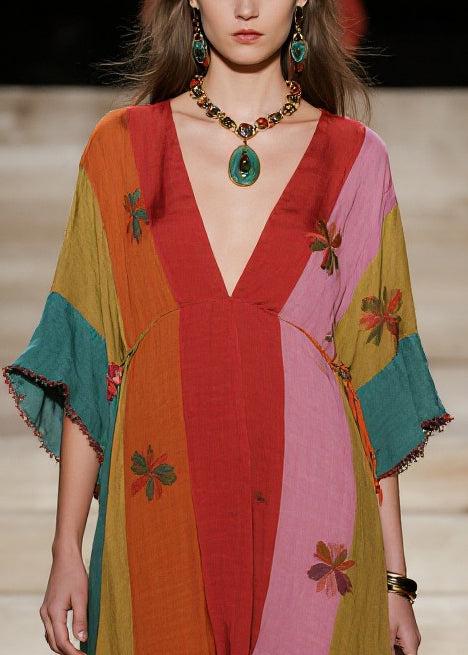 Women Colorblock Oversized Floral Cotton Dresses Summer