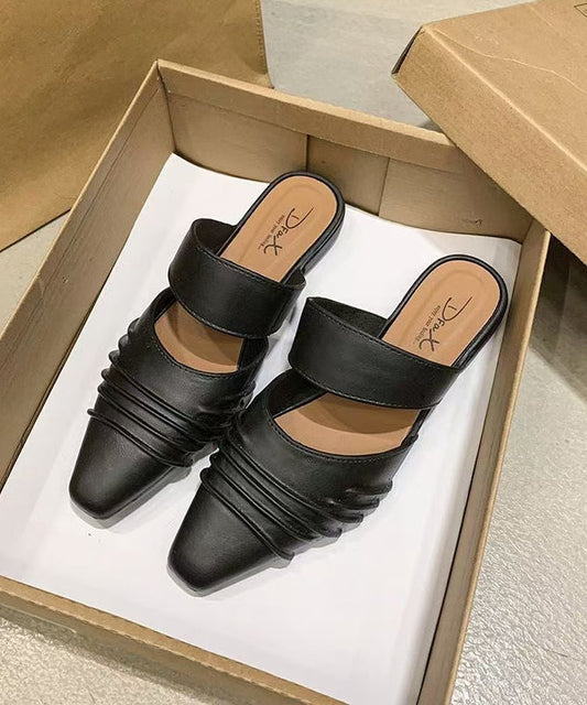 Women Comfy Black Wrinkled Splicing Slide Sandals