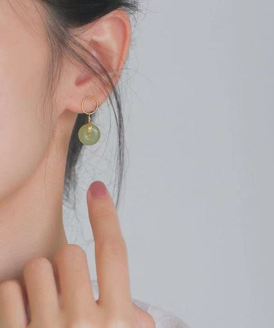 Damen Cyan Sterling Silber Overgild 14K Gold Jade Tropfen Ohrringe