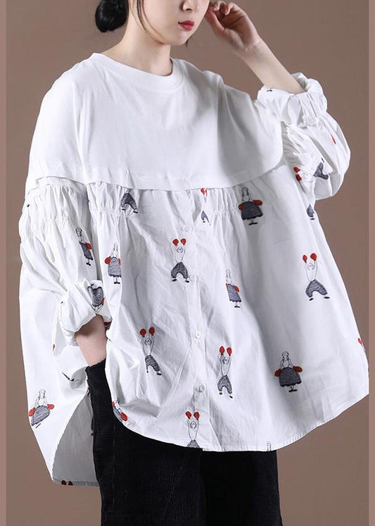 Women Embroidery Spring Chic Tunic White Top - SooLinen