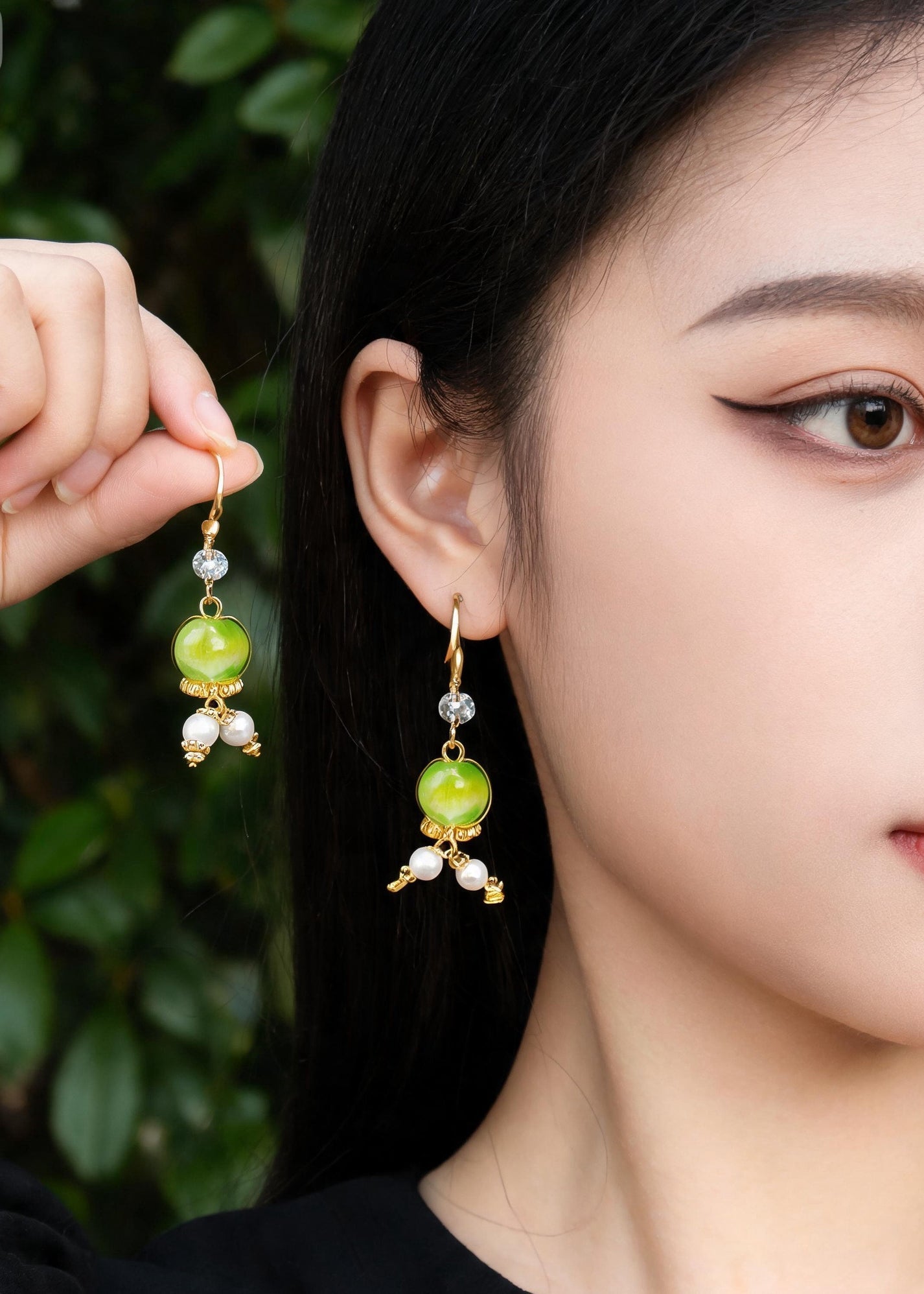 Women Grass Green Fine Crystal Original Design Drop Earrings