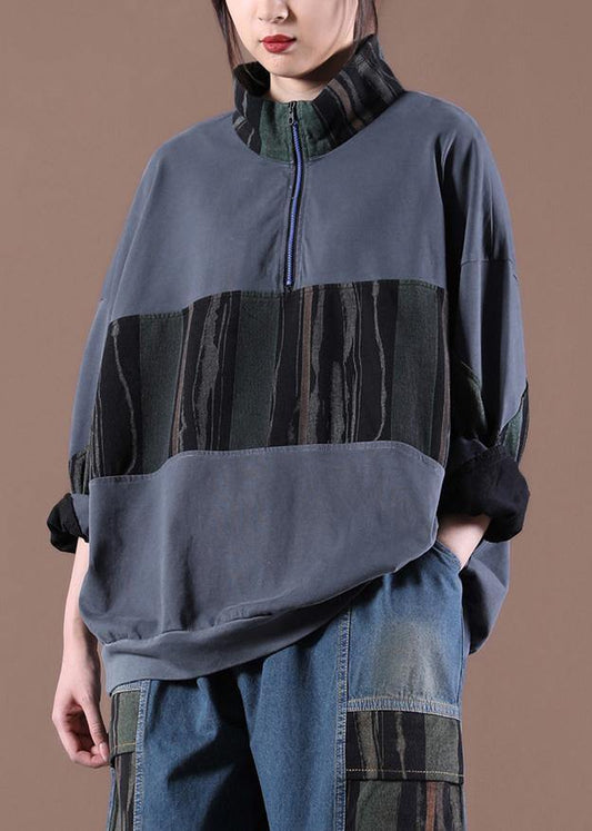 Women Gray Stand 2021 Spring Sewing Tops - SooLinen