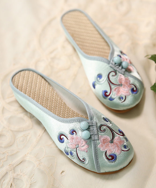 Damen Sandalen mit besticktem Knopf und Baumwollstoff in Grün
