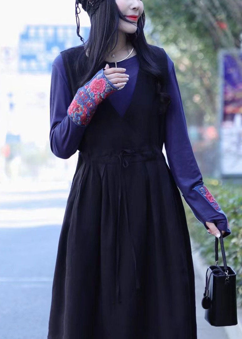 Frauen Grün krawatte taille V-ausschnitt Leinen Urlaub Kleider Frühling