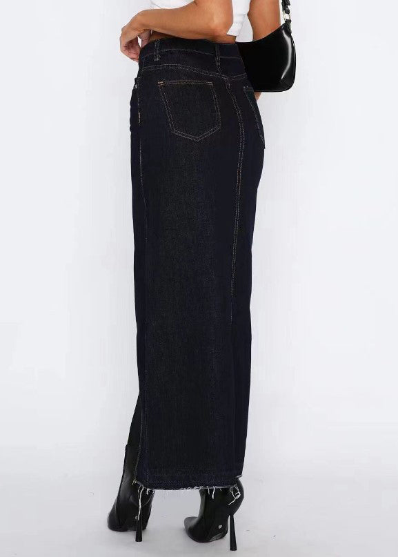 Women Grey High Waist Side Open Denim Skirts Summer