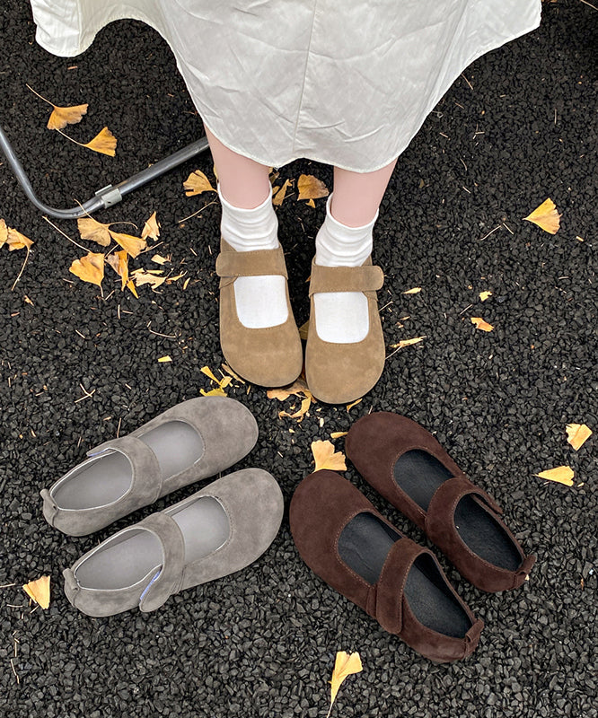 Women Grey Suede Buckle Strap Splicing Flat Feet Shoes
