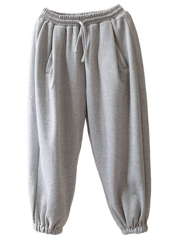 Damen Graue Haremshose mit Taschen und Bindegürtel aus Baumwolle