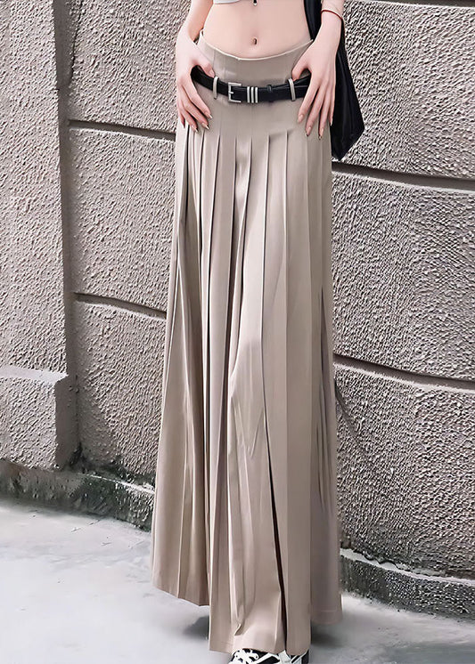Women Khaki Wrinkled Draping Spandex Skirt Spring