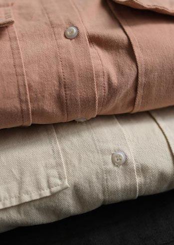 Women Lapel Pockets Spring Top Silhouette Wardrobes Pink Shirts - SooLinen