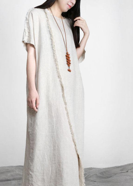 Women Linen Patchwork Maxi Dress Burrs - SooLinen