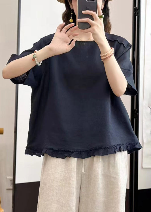 Women Linen Ruffled Wear On Both Sides Linen Shirt Summer