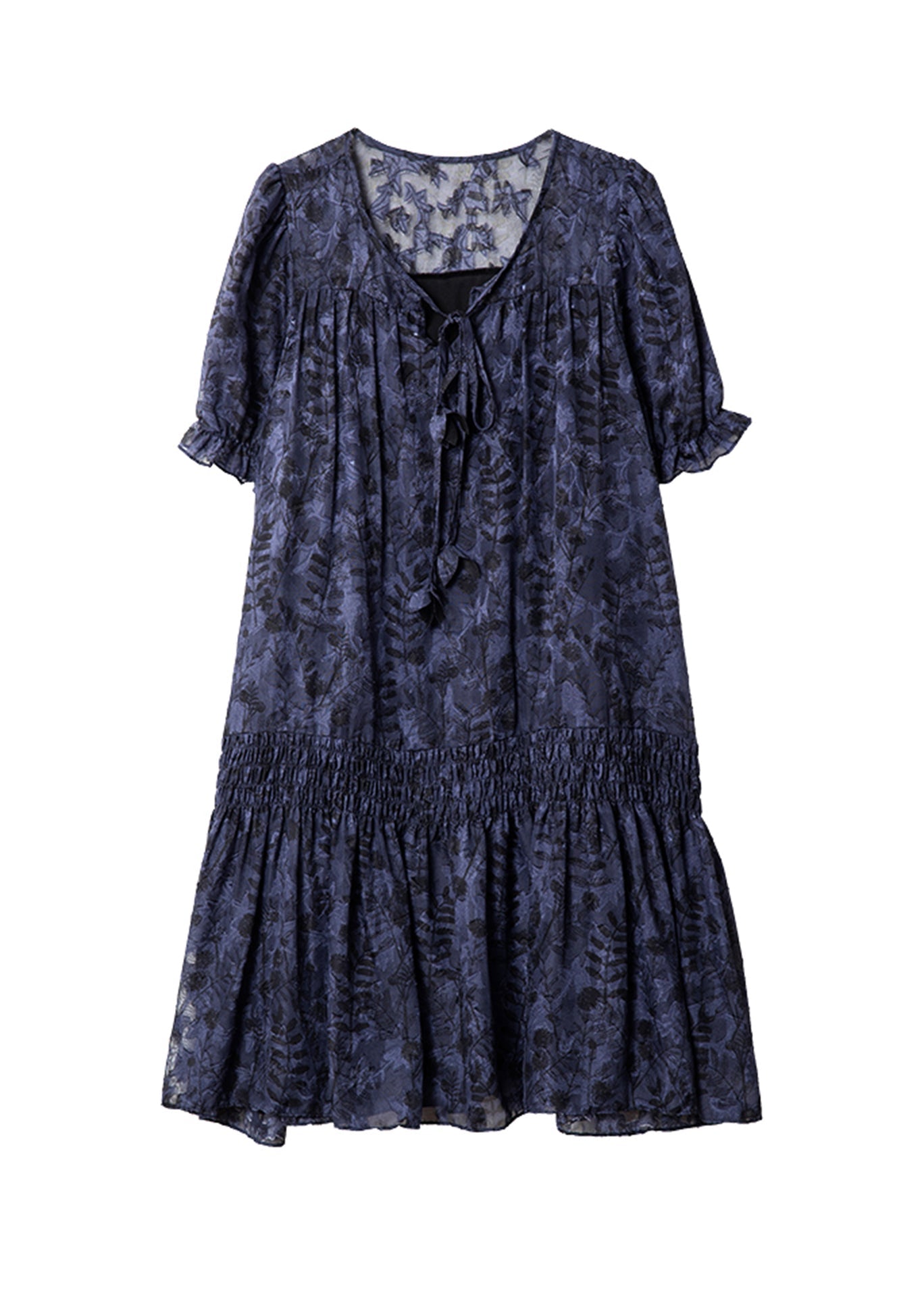 Women Navy V Neck Print Patchwork Chiffon Dress Summer