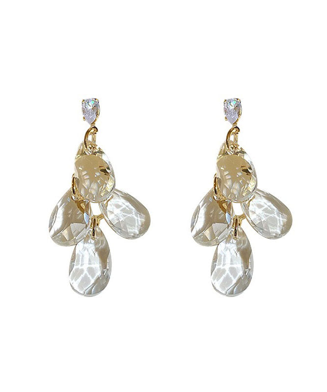 Pendientes colgantes con borlas de circonitas y cristales de aleación de plata de ley color nude para mujer