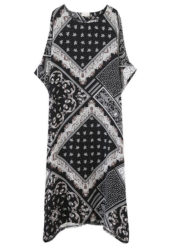 Women O Neck Summer Quilting Dresses Photography Black Print Traveling Dress - SooLinen