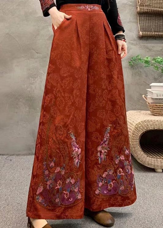 Damen-Fleecehose mit orangefarbenen, bestickten Taschen, warm, Winter