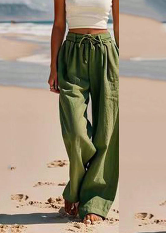 Frauen Orange Taschen Krawatte Taille Breite Bein Hosen Sommer