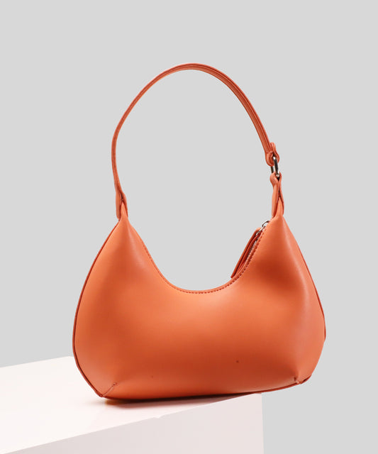 Women Orange Solid Durable Faux Leather Hobo Bag