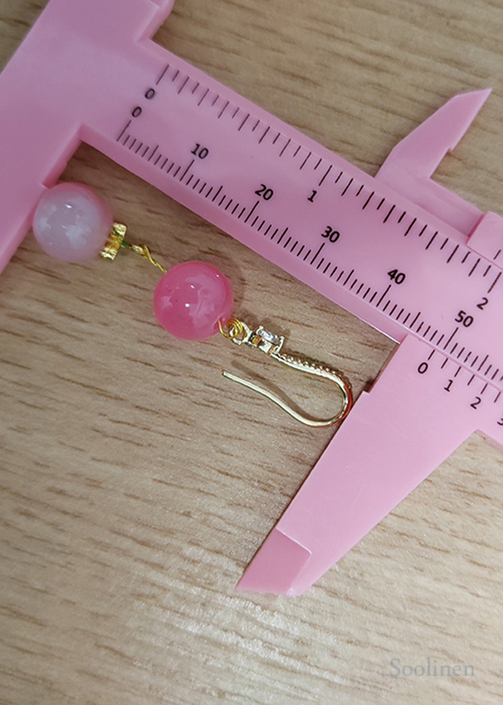 Women Pink Acrylic Ball Zircon Drop Earrings