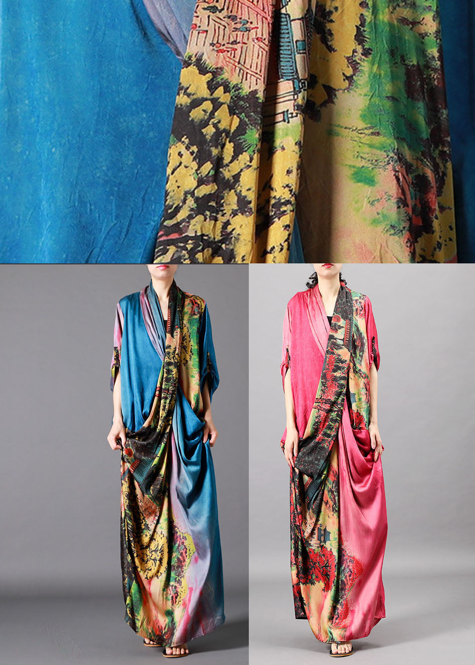 Frauen Rosa Taschen Print Patchwork Herbst Halbarm Kleid