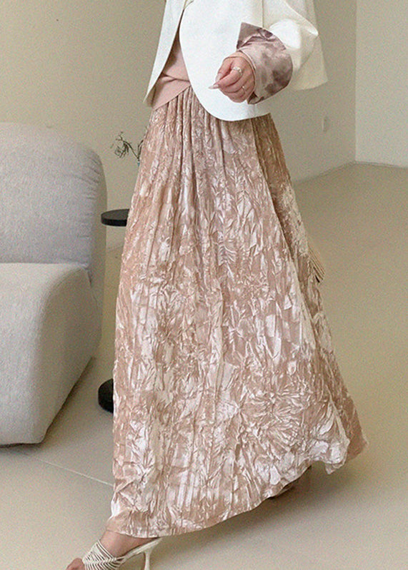 Women Pink Print Elastic Waist A Line Skirts Summer