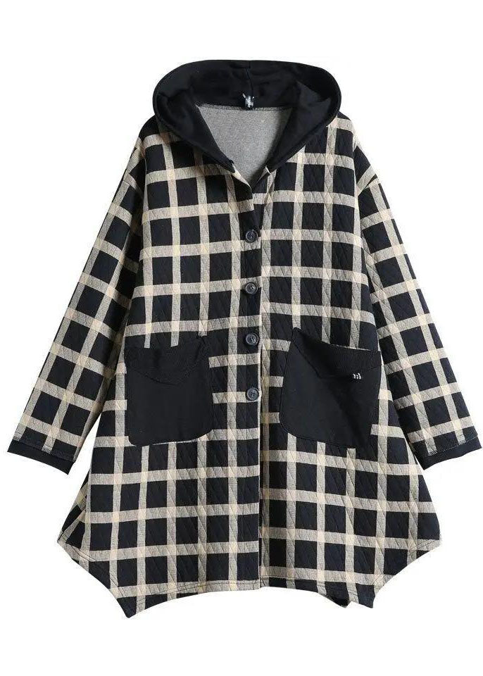 Frauen Plaid Taschen Taste Herbst Dicke Hoodies Outwear Lange ärmel