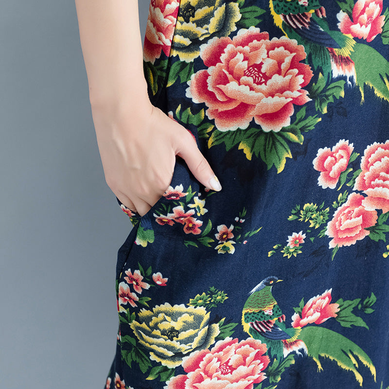 Damen Übergrößen Kleidung Lose Blumen Freizeitkleider