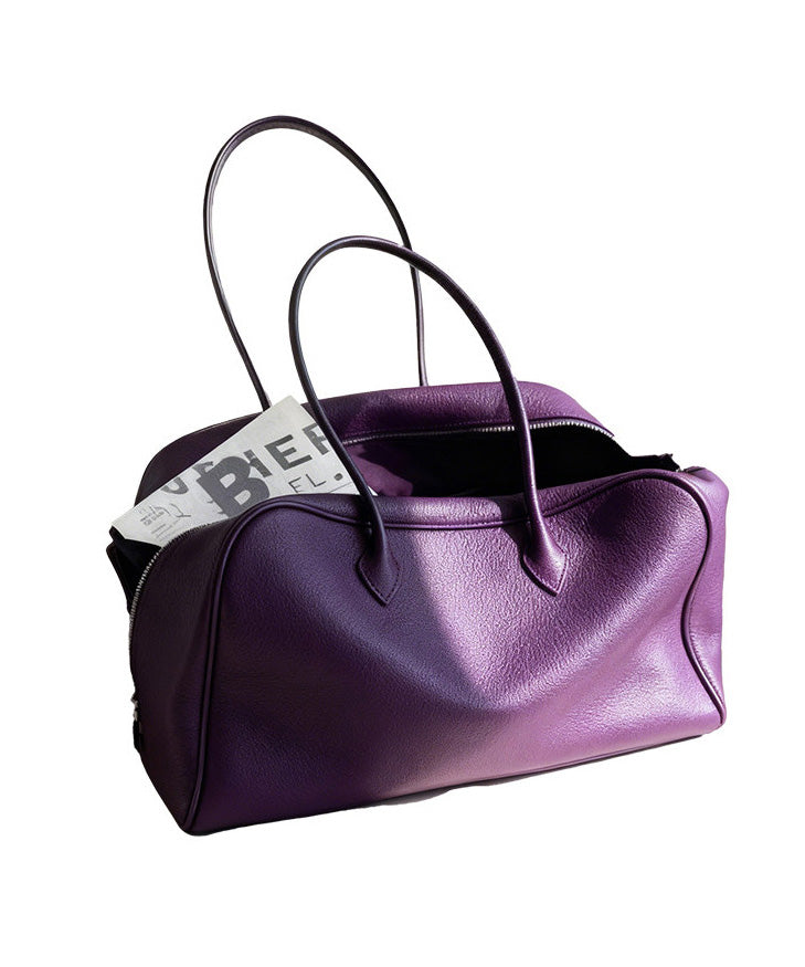 Women Purple Calf Leather Large Capacity Shoulder Bag