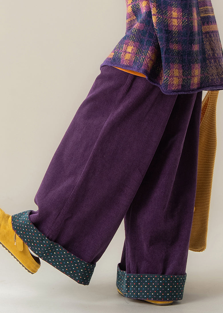 Damen Lila Punkte Hose mit elastischem Bund und weitem Bein Herbst