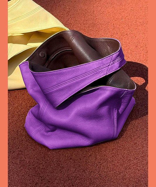 Women Purple Large Capacity Calf Leather Shoulder Bag