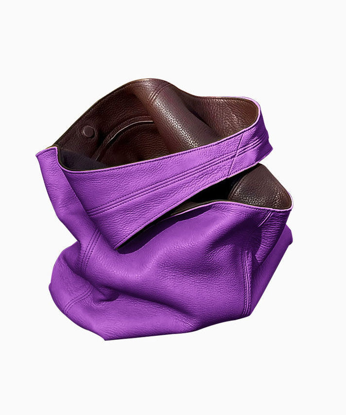 Women Purple Large Capacity Calf Leather Shoulder Bag