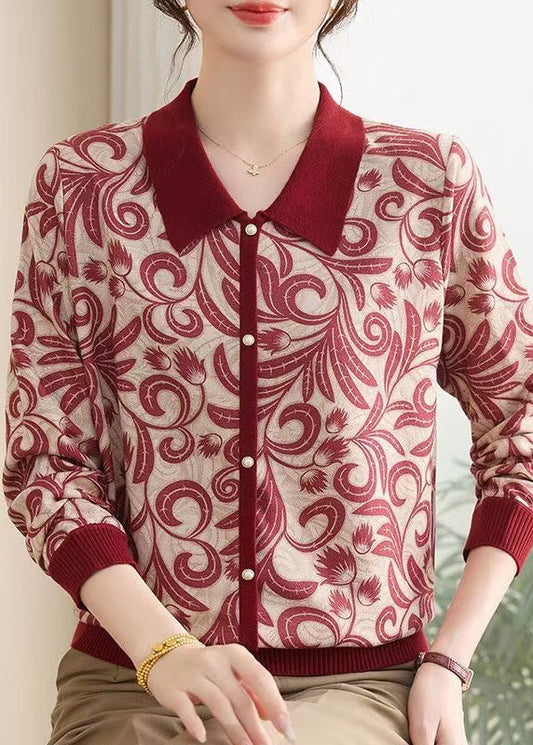 Suéteres de punto con cuello Peter Pan morado para mujer, estampados, primavera