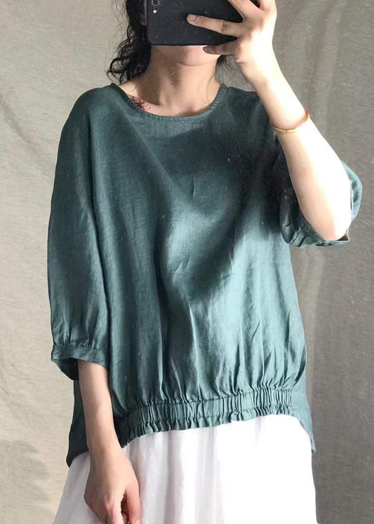 Frauen Lila Solide Leinen Shirt Tops Halbe Hülse