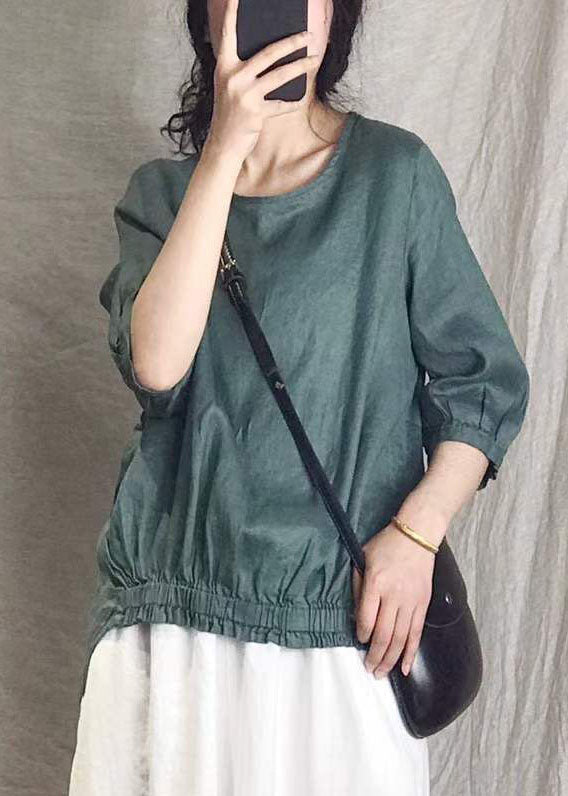 Frauen Lila Solide Leinen Shirt Tops Halbe Hülse