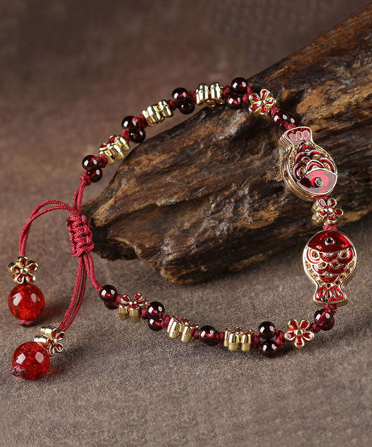Damen-Charm-Armband mit Cloisonné-Granat und rot gefärbter Glasur