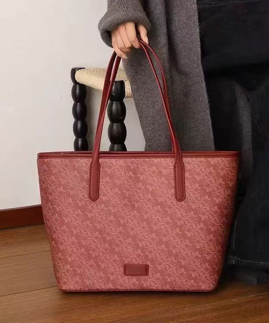 Bolso de hombro de piel sintética rojo de gran capacidad para mujer