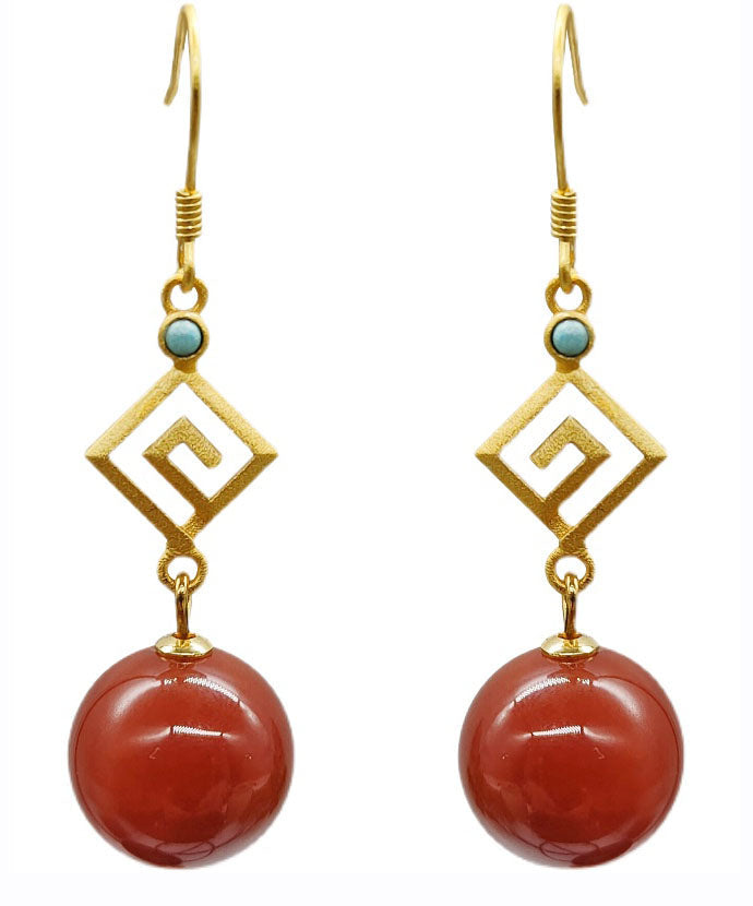 Damen-Ohrringe aus rotem Sterlingsilber mit Achat und Türkis