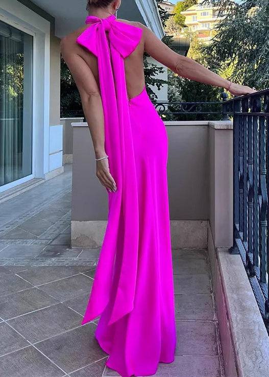 Women Rose Backless Halter Party Dress Summer